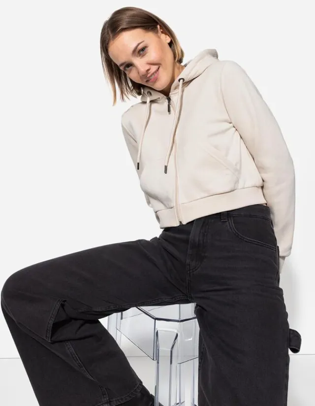 Online Cropped Sweatjacke - Kapuze mit Tunnelzug - Damen Sweatjacken