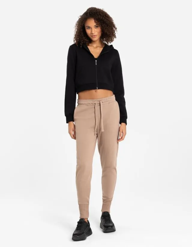 Outlet Cropped Sweatjacke - Kapuze mit Tunnelzug - Damen Sweatjacken