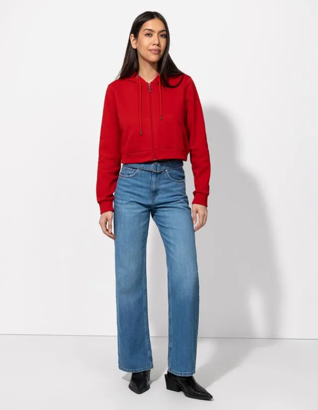 Best Cropped Sweatjacke - Kapuze mit Tunnelzug - Damen Sweatjacken