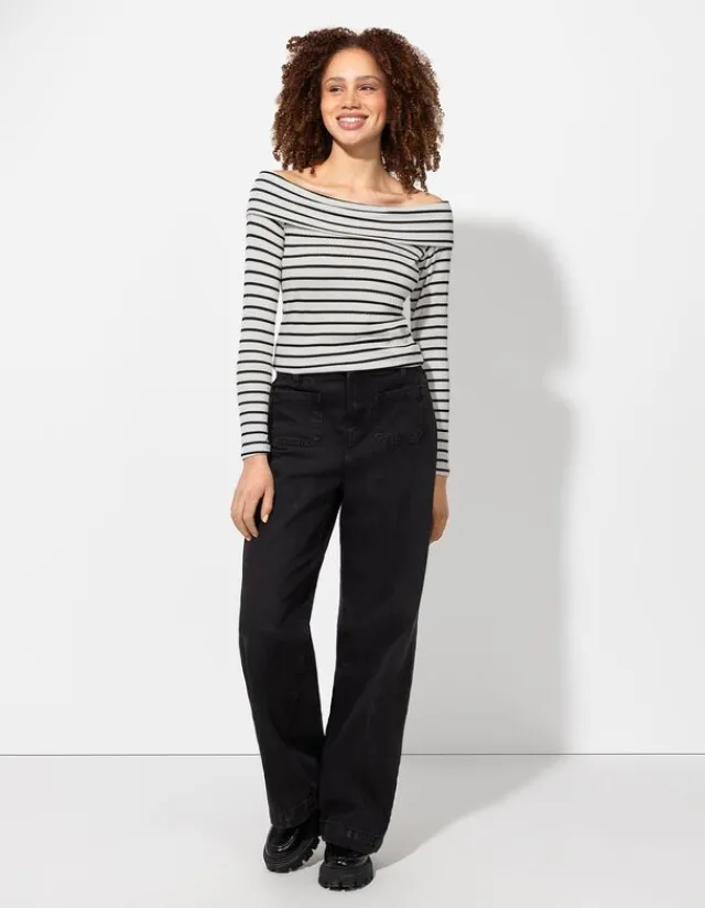Clearance Langarmshirt - Carmen-Ausschnitt - Damen Langarmshirts