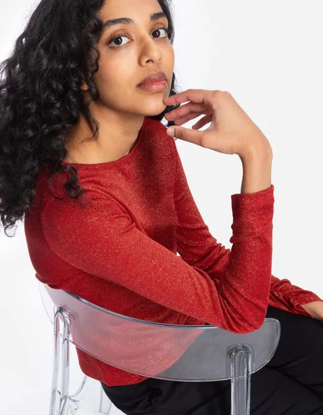 Discount Langarmshirt - Lurex - Damen Langarmshirts