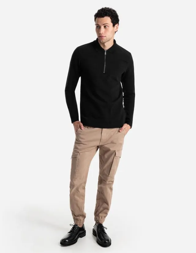 Fashion Pololangarmshirt - Reißverschluss - Herren Langarmshirts