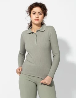 New Poloshirt - Rippenstruktur - Damen Langarmshirts