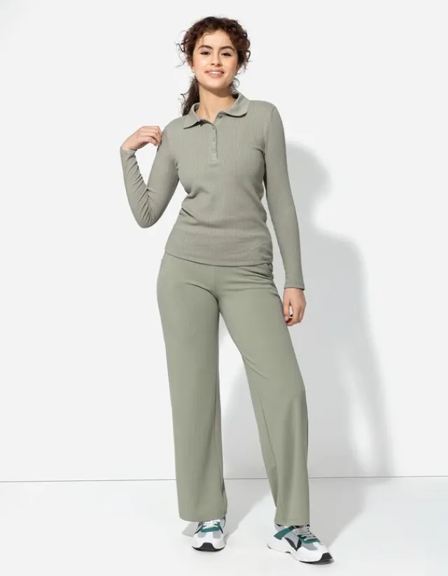 New Poloshirt - Rippenstruktur - Damen Langarmshirts