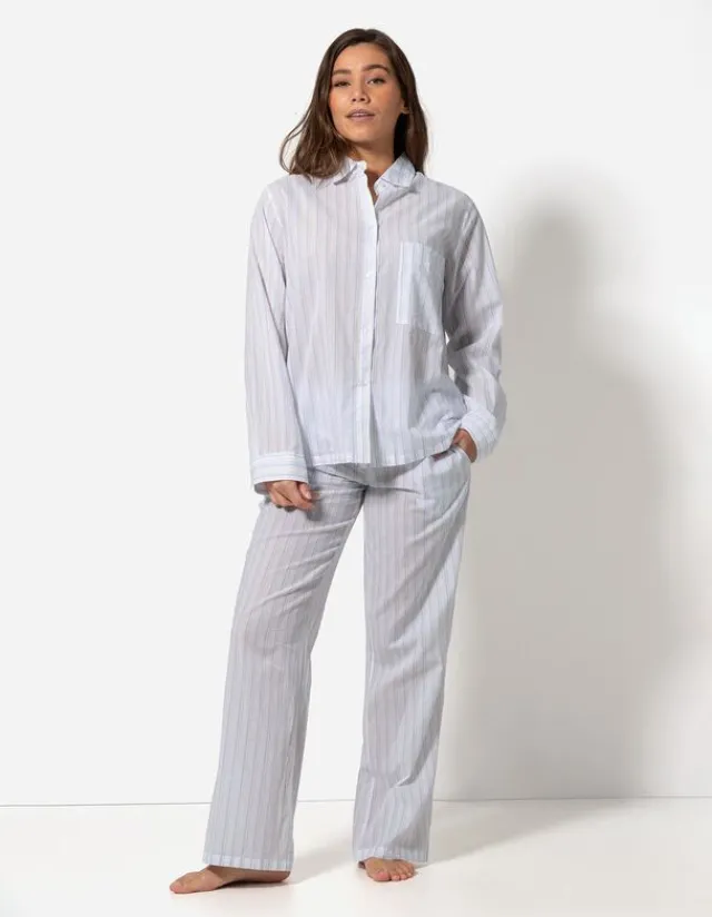 Hot Pyjama Set aus Langarmshirt und Hose - Streifen - Damen Nachtwäsche