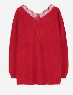 New Strickpullover - Spitzenbesatz - Damen Pullover